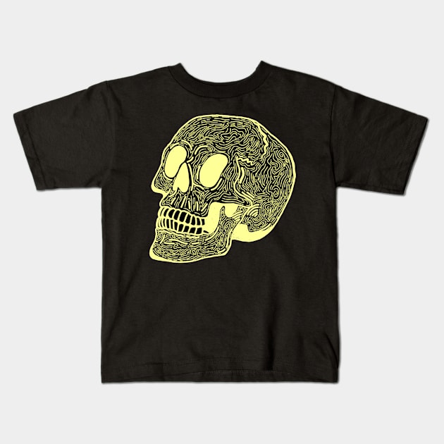 Skull Doodle (Yellow) Kids T-Shirt by Vixie Hattori